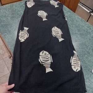 Bali Batiks Women's Sleeveless Maxi Dress Large Fish Pattern Boho Lagenlook Euc